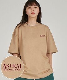 シンプルレタリングロゴラウンドネック15番手綿半袖Tシャツ_ベージュ