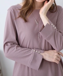 8分袖パール調ボタンTシャツ