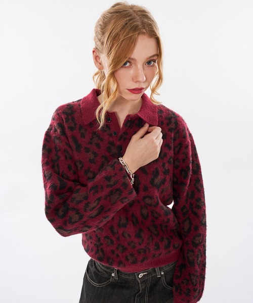 WISH FOR EVER(ウィッシュフォーエバー)の「【 3size / 3color 】LEOPARD JACQUARD KNIT POLO(ニット/セーター・メンズ・チャコールグレー/ブラウン/ワインレッド・SMALL/LARGE/MEDIUM)」の8枚目の写真