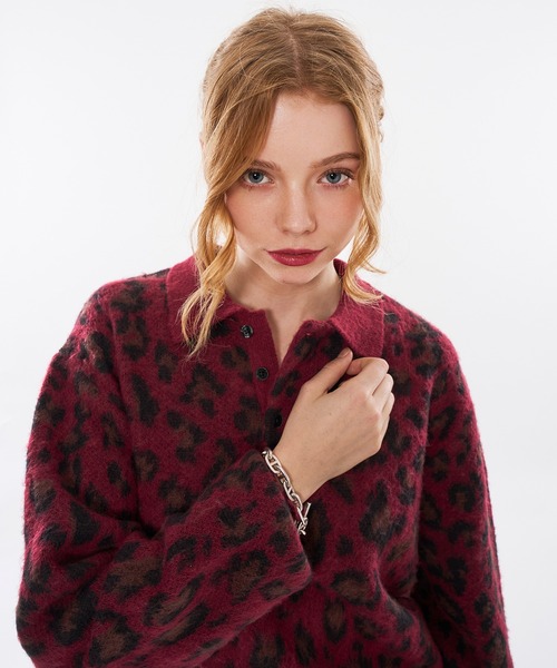 WISH FOR EVER(ウィッシュフォーエバー)の「【 3size / 3color 】LEOPARD JACQUARD KNIT POLO(ニット/セーター・メンズ・チャコールグレー/ブラウン/ワインレッド・SMALL/LARGE/MEDIUM)」の9枚目の写真
