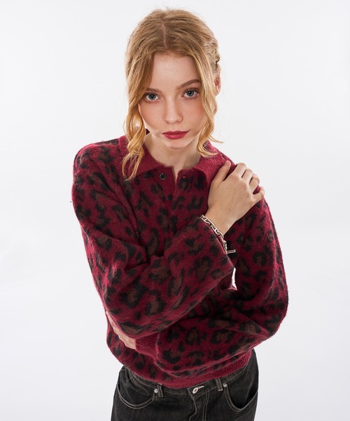 WISH FOR EVER(ウィッシュフォーエバー)の「【 3size / 3color 】LEOPARD JACQUARD KNIT POLO(ニット/セーター・メンズ・チャコールグレー/ブラウン/ワインレッド・SMALL/LARGE/MEDIUM)」の10枚目の写真