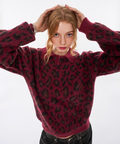 WISH FOR EVER(ウィッシュフォーエバー)の「【 3size / 3color 】LEOPARD JACQUARD KNIT POLO(ニット/セーター・メンズ・チャコールグレー/ブラウン/ワインレッド・SMALL/LARGE/MEDIUM)」の11枚目の写真