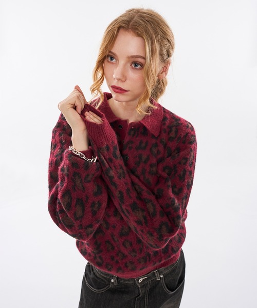 WISH FOR EVER(ウィッシュフォーエバー)の「【 3size / 3color 】LEOPARD JACQUARD KNIT POLO(ニット/セーター・メンズ・チャコールグレー/ブラウン/ワインレッド・SMALL/LARGE/MEDIUM)」の12枚目の写真