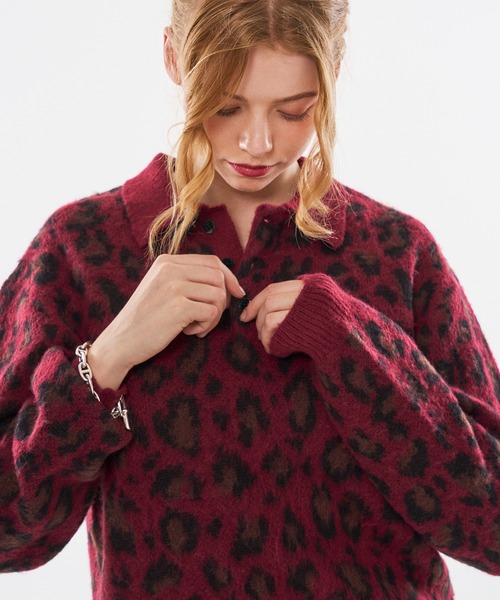 WISH FOR EVER(ウィッシュフォーエバー)の「【 3size / 3color 】LEOPARD JACQUARD KNIT POLO(ニット/セーター・メンズ・チャコールグレー/ブラウン/ワインレッド・SMALL/LARGE/MEDIUM)」の13枚目の写真