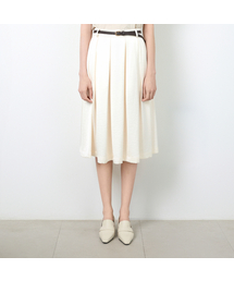 Belle Cream Pleated Midi Skirt (Belt Set)