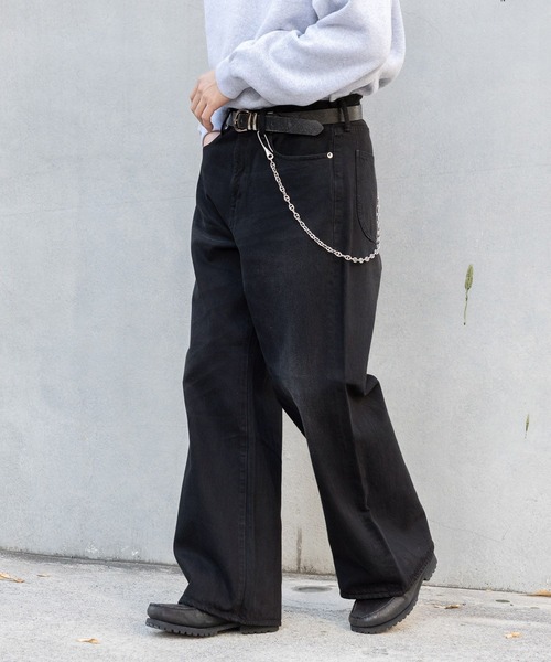 12ozデニム/バギーワイドフレアパンツ【セットアップ対応】（デニム