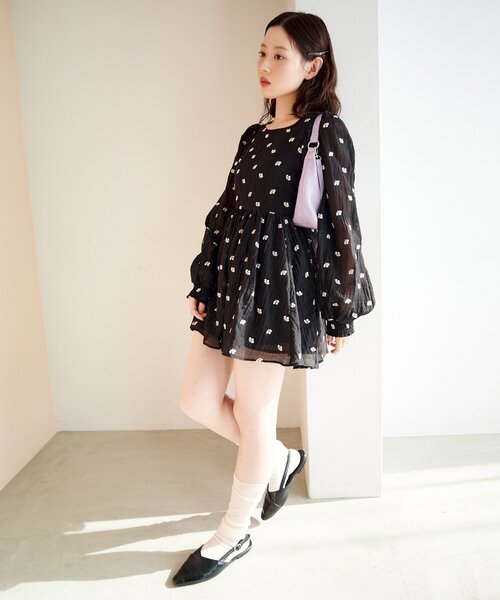 Kastane（カスタネ）の「フラワーステッチミニワンピース（ワンピース・レディース・アイボリー/ブラック・FREE）」の15枚目の写真