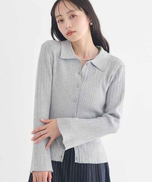 earth music&ecology（アースミュージックアンドエコロジー）の「【2026SS】レギュラーカラーニットカーディガン（カーディガン/ボレロ・レディース・グレー/ブラック/ブラック系その他4/イエロー・FREE）」の4枚目の写真