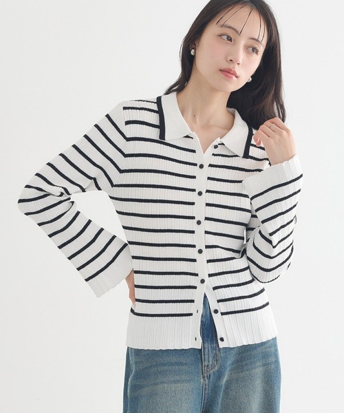 earth music&ecology（アースミュージックアンドエコロジー）の「【2026SS】レギュラーカラーニットカーディガン（カーディガン/ボレロ・レディース・グレー/ブラック/ブラック系その他4/イエロー・FREE）」の3枚目の写真