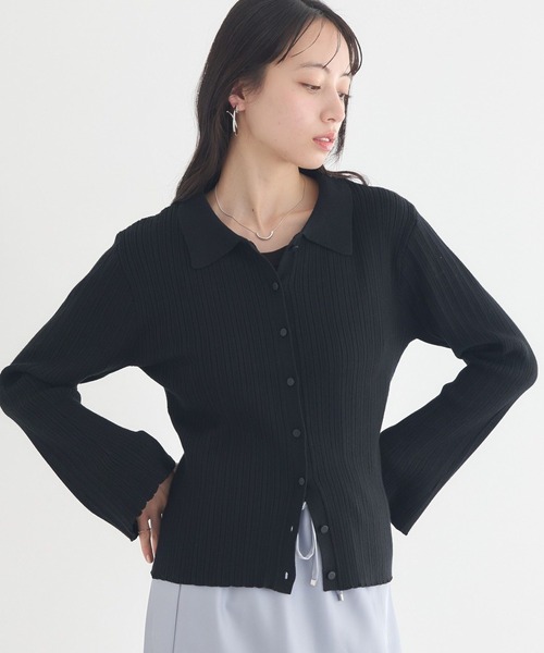 earth music&ecology（アースミュージックアンドエコロジー）の「【2026SS】レギュラーカラーニットカーディガン（カーディガン/ボレロ・レディース・グレー/ブラック/ブラック系その他4/イエロー・FREE）」の2枚目の写真