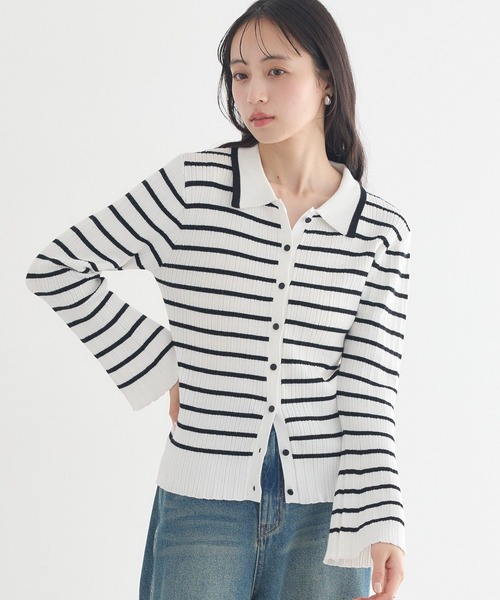 earth music&ecology（アースミュージックアンドエコロジー）の「【2026SS】レギュラーカラーニットカーディガン（カーディガン/ボレロ・レディース・グレー/ブラック/ブラック系その他4/イエロー・FREE）」の5枚目の写真