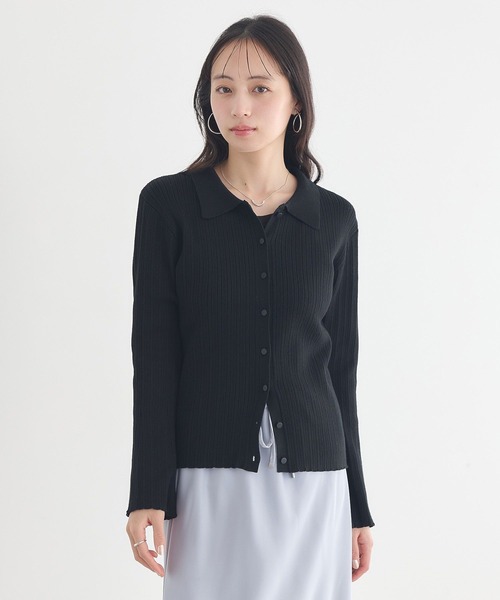 earth music&ecology（アースミュージックアンドエコロジー）の「【2026SS】レギュラーカラーニットカーディガン（カーディガン/ボレロ・レディース・グレー/ブラック/ブラック系その他4/イエロー・FREE）」の13枚目の写真