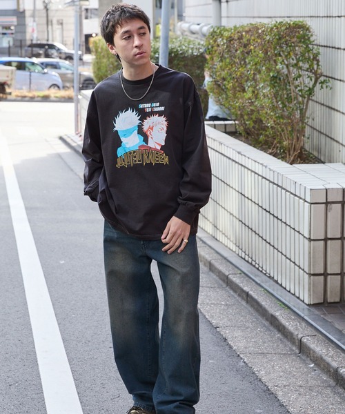 呪術廻戦】別注 ピグメント加工 オーバーサイズ プリント 長袖 Tシャツ 