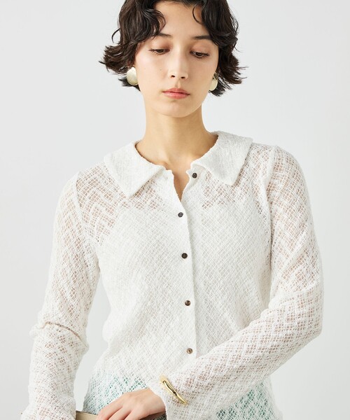 NOLLEY’S(ノーリーズ)の「ウォッシャブル襟付きレースカーディガン(カーディガン/ボレロ・レディース・ブラック/ホワイト・38)」の2枚目の写真