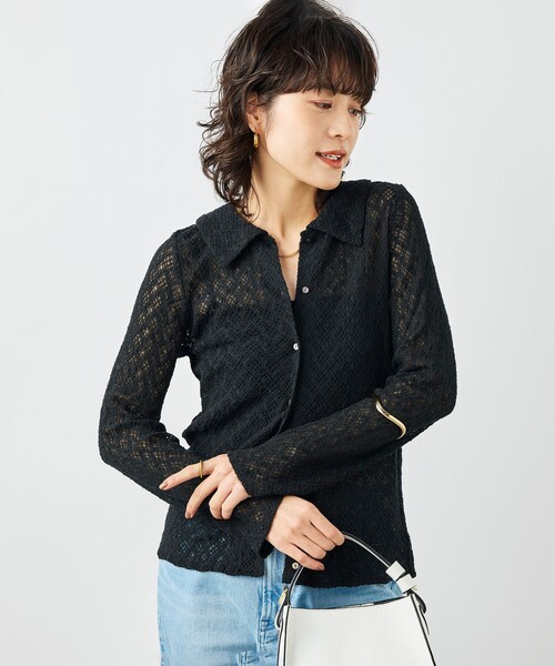 NOLLEY’S(ノーリーズ)の「ウォッシャブル襟付きレースカーディガン(カーディガン/ボレロ・レディース・ブラック/ホワイト・38)」の1枚目の写真