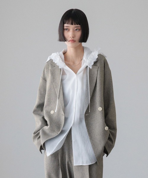 LOWRYS FARM(ローリーズファーム)の「メランジツイルジャケット 589176(テーラードジャケット・レディース・グレー/チャコールグレー/ブラウン/ネイビー・FREE)」の3枚目の写真