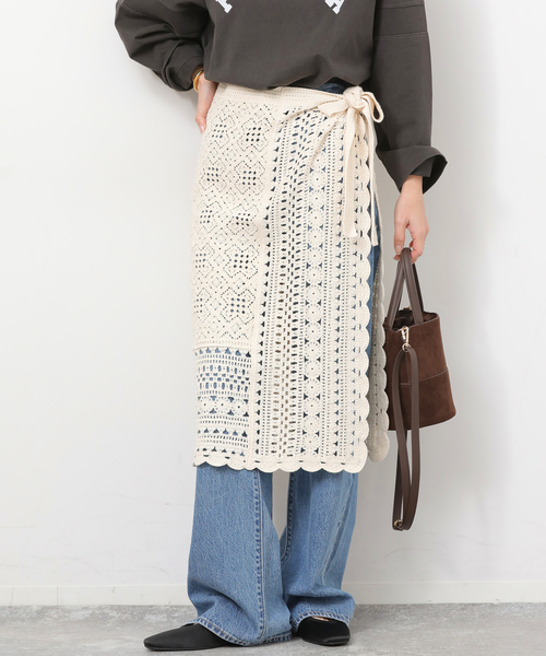 JOURNAL STANDARD relume（ジャーナルスタンダード　レリューム）の「クロシェレースラップスカート（スカート・レディース・ベージュ/ネイビー・FREE）」の6枚目の写真