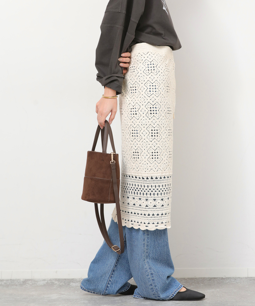 JOURNAL STANDARD relume（ジャーナルスタンダード　レリューム）の「クロシェレースラップスカート（スカート・レディース・ベージュ/ネイビー・FREE）」の8枚目の写真