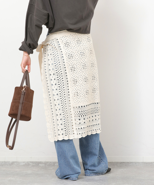 JOURNAL STANDARD relume（ジャーナルスタンダード　レリューム）の「クロシェレースラップスカート（スカート・レディース・ベージュ/ネイビー・FREE）」の9枚目の写真