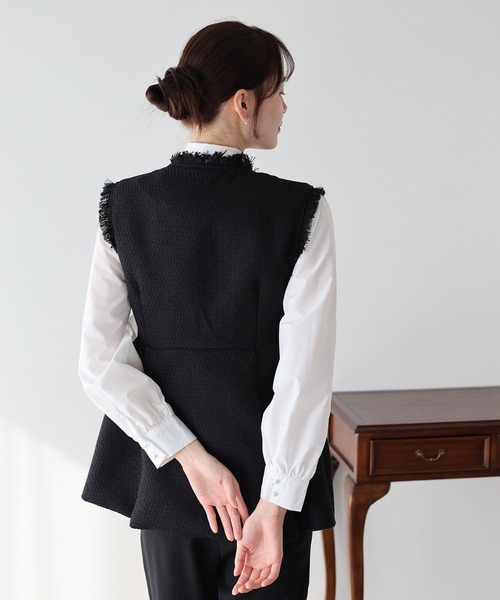 BLUEEAST（ブルーイースト）の「ツイードペプラムフォルムジレ 卒業式 入学式 結婚式 成人式 二次会 同窓会 セレモニー パーティードレス オケージョンドレス お呼ばれ（ベスト・レディース・ブラック/ホワイト・MEDIUM/LARGE）」の20枚目の写真
