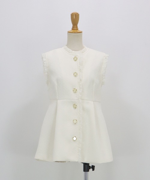 BLUEEAST（ブルーイースト）の「ツイードペプラムフォルムジレ 卒業式 入学式 結婚式 成人式 二次会 同窓会 セレモニー パーティードレス オケージョンドレス お呼ばれ（ベスト・レディース・ブラック/ホワイト・MEDIUM/LARGE）」の13枚目の写真