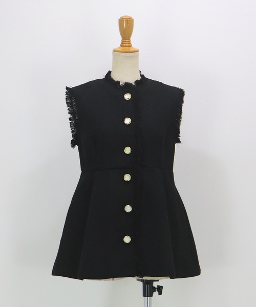 BLUEEAST（ブルーイースト）の「ツイードペプラムフォルムジレ 卒業式 入学式 結婚式 成人式 二次会 同窓会 セレモニー パーティードレス オケージョンドレス お呼ばれ（ベスト・レディース・ブラック/ホワイト・MEDIUM/LARGE）」の12枚目の写真