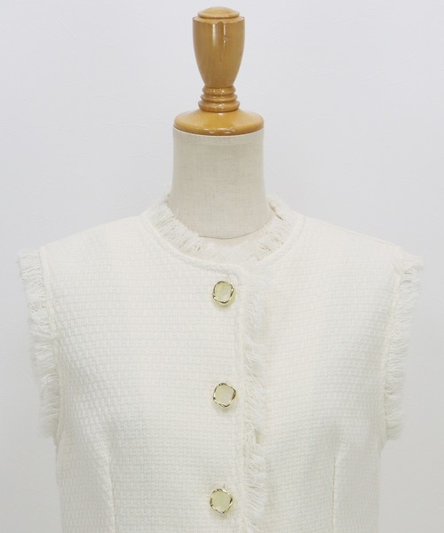 BLUEEAST（ブルーイースト）の「ツイードペプラムフォルムジレ 卒業式 入学式 結婚式 成人式 二次会 同窓会 セレモニー パーティードレス オケージョンドレス お呼ばれ（ベスト・レディース・ブラック/ホワイト・MEDIUM/LARGE）」の11枚目の写真