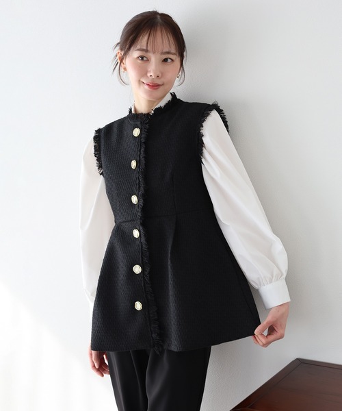 BLUEEAST（ブルーイースト）の「ツイードペプラムフォルムジレ 卒業式 入学式 結婚式 成人式 二次会 同窓会 セレモニー パーティードレス オケージョンドレス お呼ばれ（ベスト・レディース・ブラック/ホワイト・MEDIUM/LARGE）」の21枚目の写真