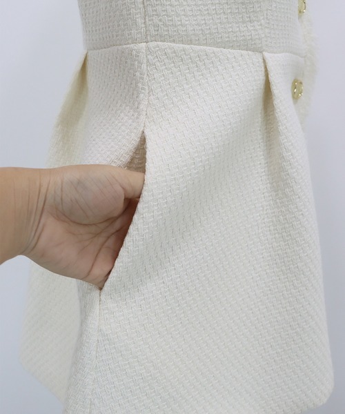 BLUEEAST（ブルーイースト）の「ツイードペプラムフォルムジレ 卒業式 入学式 結婚式 成人式 二次会 同窓会 セレモニー パーティードレス オケージョンドレス お呼ばれ（ベスト・レディース・ブラック/ホワイト・MEDIUM/LARGE）」の7枚目の写真