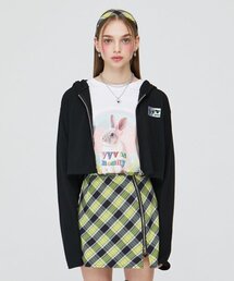 VVV（ブイブイブイ）の「フードジップアップクロップカーディガン_ブラック（パーカー）」