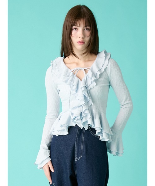 FURFUR（ファーファー）の「ラッフルフリルプルオーバー（シャツ/ブラウス・レディース・アイボリー/ブラック/ライトブルー・F）」の6枚目の写真