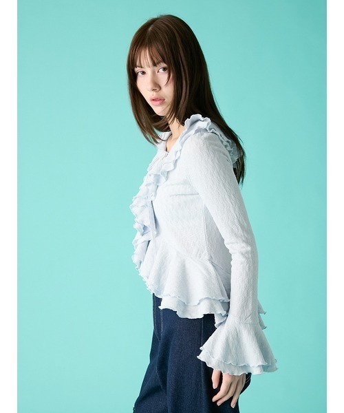 FURFUR（ファーファー）の「ラッフルフリルプルオーバー（シャツ/ブラウス・レディース・アイボリー/ブラック/ライトブルー・F）」の9枚目の写真