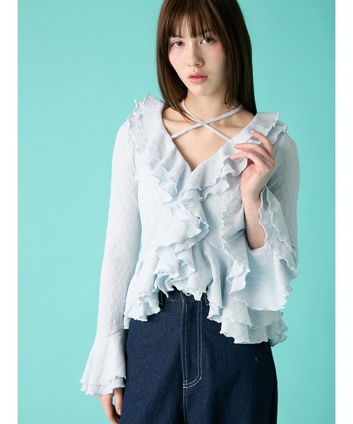 FURFUR（ファーファー）の「ラッフルフリルプルオーバー（シャツ/ブラウス・レディース・アイボリー/ブラック/ライトブルー・F）」の11枚目の写真