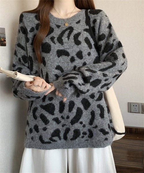 FREE STYLISTS(フリー スタイリスト)の「ヒョウ柄ニットプルオーバー(ニット/セーター・レディース・グレー/ブラウン/キャメル・FREE)」の1枚目の写真