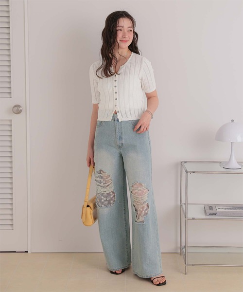 titivate(ティティベイト)の「アイレットニットハーフスリーブトップス(ニット/セーター・レディース・ネイビー/チャコール/ライトブルー/オフホワイト・M/S/L)」の8枚目の写真