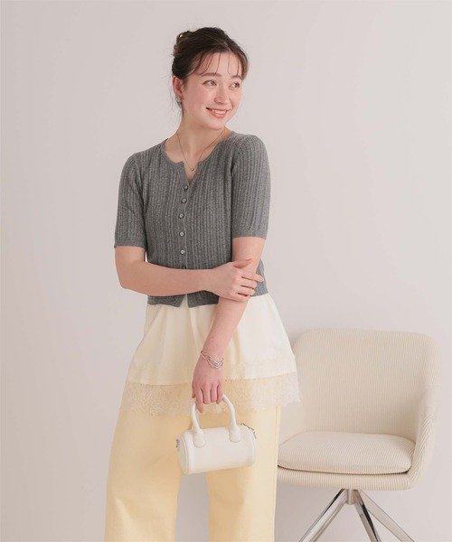 titivate(ティティベイト)の「アイレットニットハーフスリーブトップス(ニット/セーター・レディース・ネイビー/チャコール/ライトブルー/オフホワイト・M/S/L)」の15枚目の写真