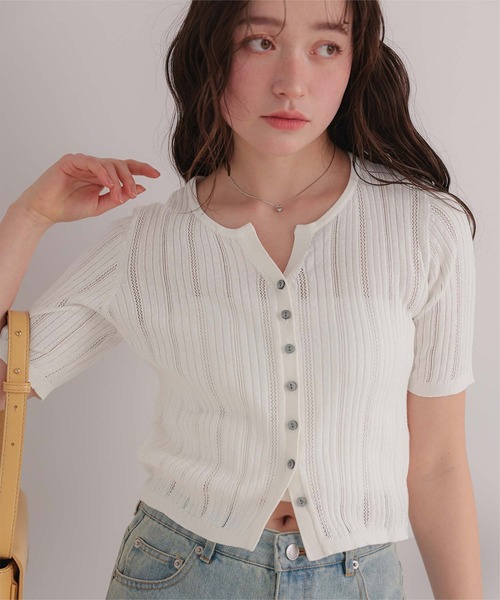 titivate(ティティベイト)の「アイレットニットハーフスリーブトップス(ニット/セーター・レディース・ネイビー/チャコール/ライトブルー/オフホワイト・M/S/L)」の10枚目の写真