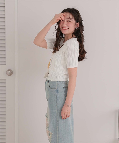 titivate(ティティベイト)の「アイレットニットハーフスリーブトップス(ニット/セーター・レディース・ネイビー/チャコール/ライトブルー/オフホワイト・M/S/L)」の11枚目の写真