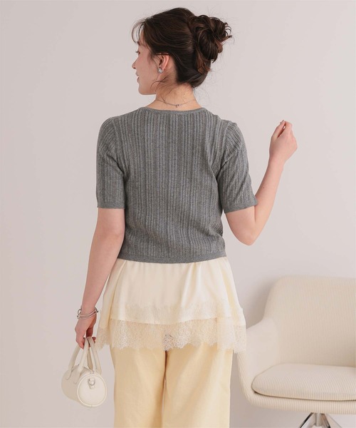 titivate(ティティベイト)の「アイレットニットハーフスリーブトップス(ニット/セーター・レディース・ネイビー/チャコール/ライトブルー/オフホワイト・M/S/L)」の20枚目の写真