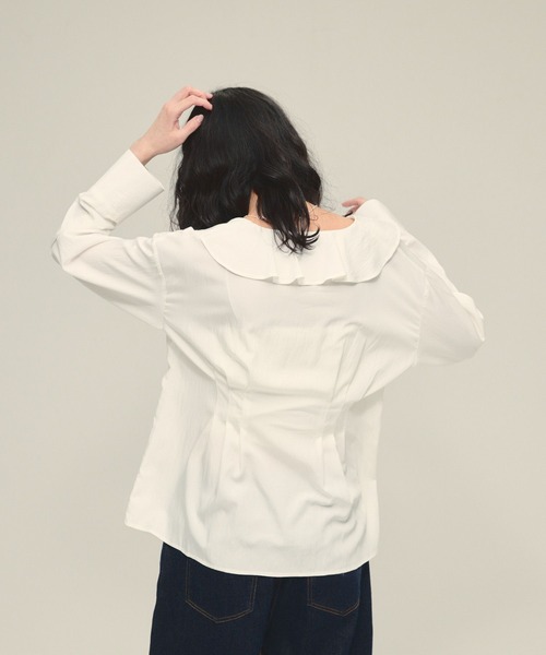 eL（エル）の「【eL】Tuck Frill Collar Shirt/645564（シャツ/ブラウス・レディース・オフホワイト/ブルー・FREE）」の8枚目の写真