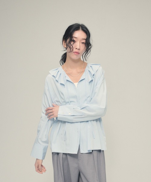 eL（エル）の「【eL】Tuck Frill Collar Shirt/645564（シャツ/ブラウス・レディース・オフホワイト/ブルー・FREE）」の14枚目の写真