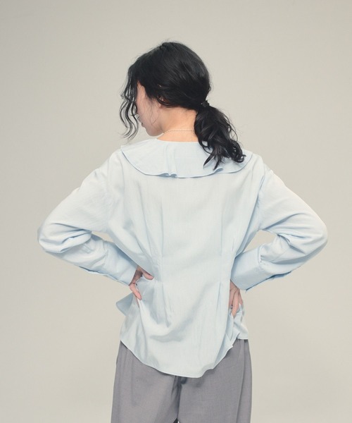 eL（エル）の「【eL】Tuck Frill Collar Shirt/645564（シャツ/ブラウス・レディース・オフホワイト/ブルー・FREE）」の15枚目の写真