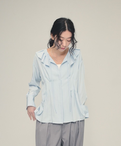 eL（エル）の「【eL】Tuck Frill Collar Shirt/645564（シャツ/ブラウス・レディース・オフホワイト/ブルー・FREE）」の16枚目の写真