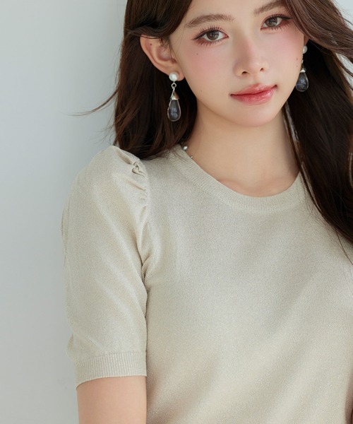 SAISON DE PAPILLON（セゾンドパピヨン）の「【2026SS新作】サマー ニット プルオーバー 半袖 ギャザースリーブ クルーネック（ニット/セーター・レディース・ピンク/アイボリー/ベージュ・M/L）」の10枚目の写真