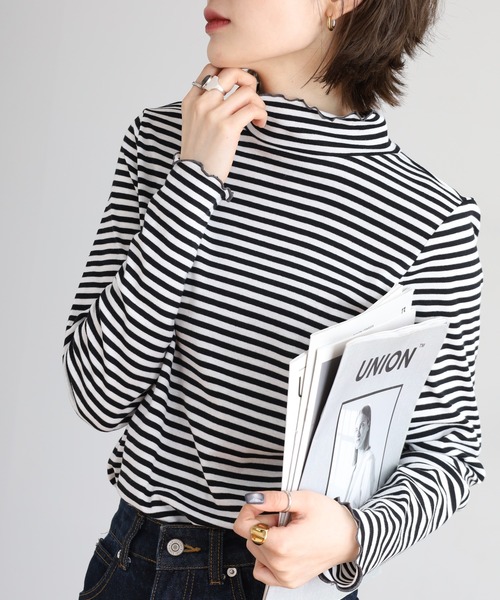 FUNALIVE(ファンアライブ)の「ボーダーT/Cフライスアウトメロウ長袖(Tシャツ/カットソー・レディース・ネイビー系/ブラウン系/レッド系/ブラック系・M/L/LL)」の2枚目の写真