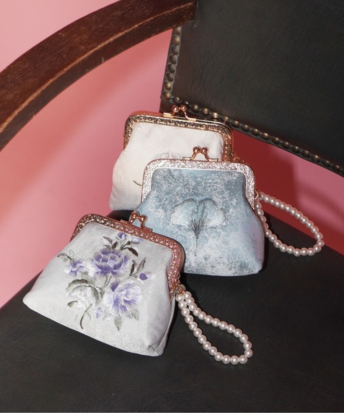 セール】【 IMARI / イマリ 】 フラワー 刺繍 がま口 ポーチ（ポーチ