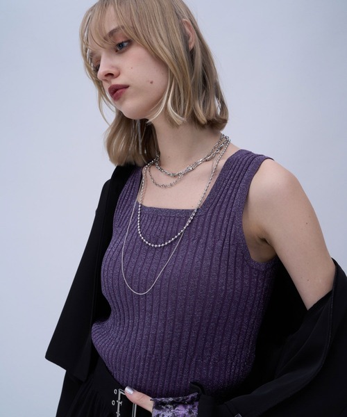 HARE（ハレ）の「2WAYランダムリブラメタンクトップ(HARE)（タンクトップ・レディース・ブラック/シルバー/グリーン/ピンク/パープル・FREE）」の3枚目の写真