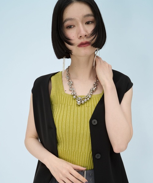 HARE(ハレ)の「2WAYランダムリブラメタンクトップ(HARE)(タンクトップ・レディース・ブラック/シルバー/グリーン/ピンク/パープル/イエロー/オレンジ・FREE)」の4枚目の写真