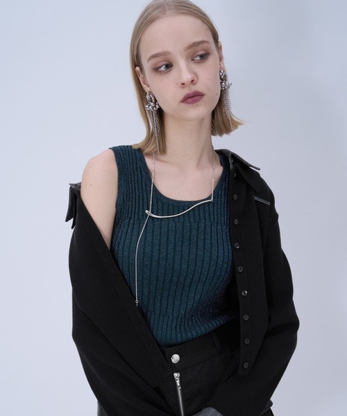 HARE（ハレ）の「2WAYランダムリブラメタンクトップ(HARE)（タンクトップ・レディース・ブラック/シルバー/グリーン/ピンク/パープル・FREE）」の2枚目の写真