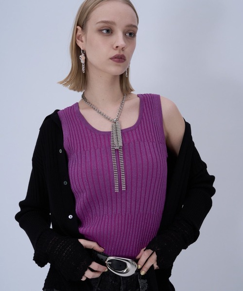 HARE（ハレ）の「2WAYランダムリブラメタンクトップ(HARE)（タンクトップ・レディース・ブラック/シルバー/グリーン/ピンク/パープル・FREE）」の6枚目の写真